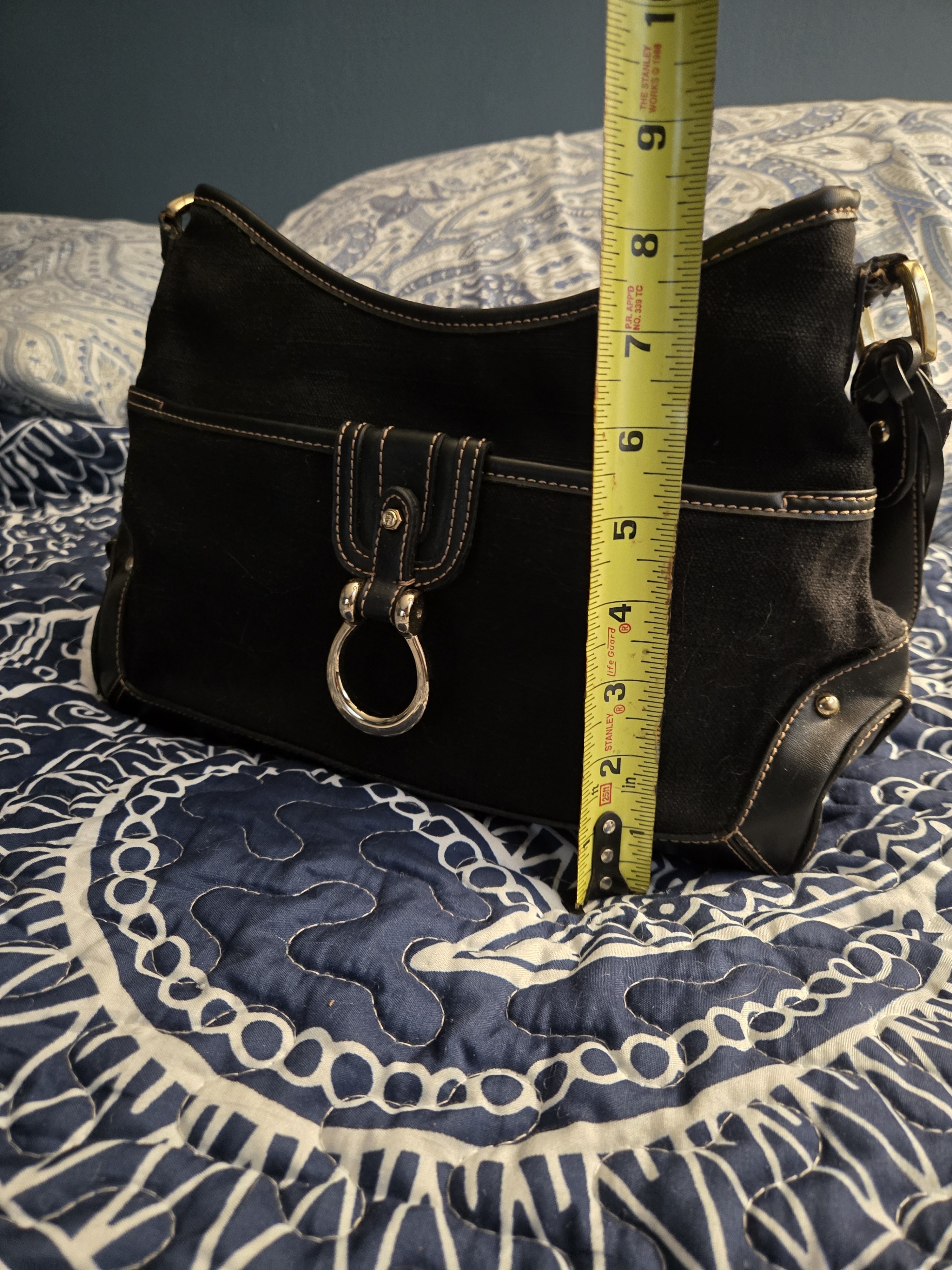 Etienne Aigner Black Shoulder Bag With Gold Ring Hardware